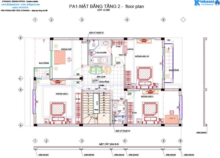 Mẫu thiết kế biệt thự đẹp 3 tầng mặt tiền 9m