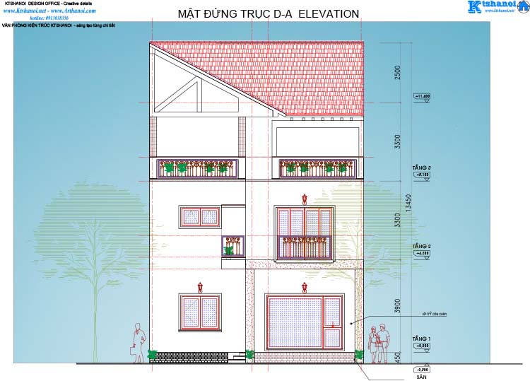 Mẫu thiết kế biệt thự đẹp 3 tầng mặt tiền 9m