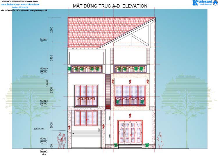 Mẫu thiết kế biệt thự đẹp 3 tầng mặt tiền 9m