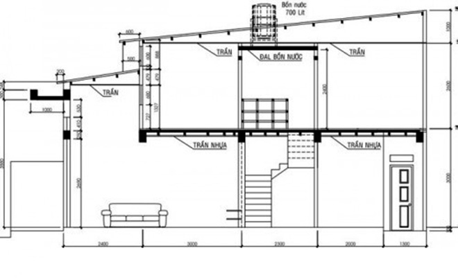 Bản vẽ nhà cấp 4 gác lửng 4x13m