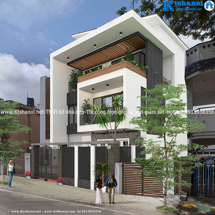 Phương án thiết kế mẫu nhà 3 tầng mặt tiền 9m diện tích 100m2 4 phòng ngủ  hiện đại BT518070  Kiến trúc Angcovat