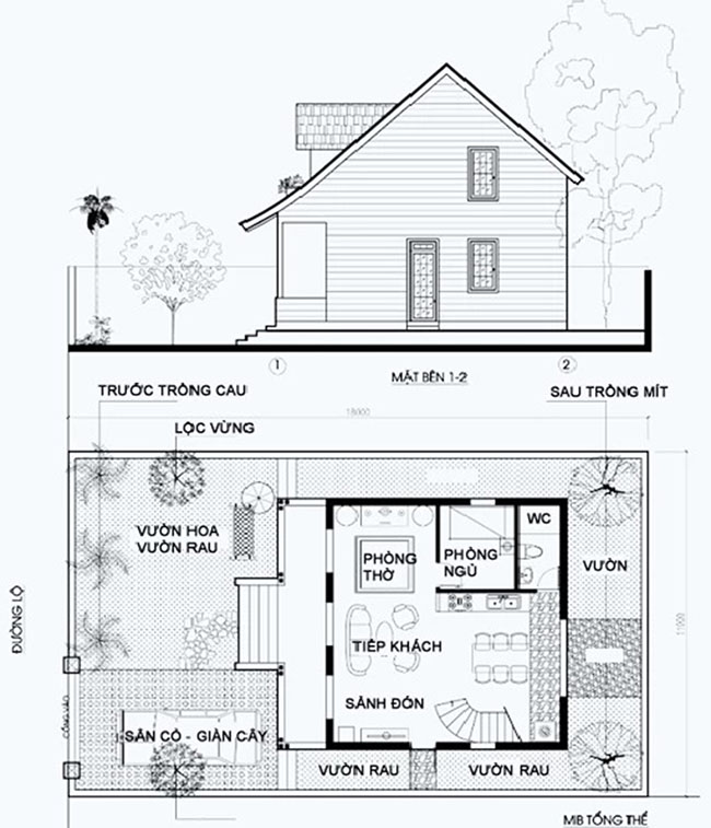 Tư vấn thiết kế nhà đẹp 2 tầng 64m2 có sân rộng thoáng