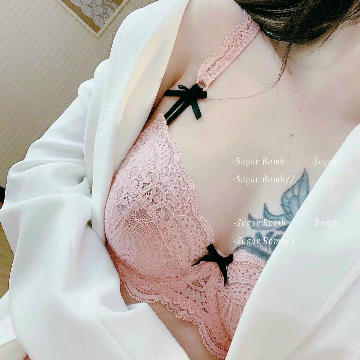 Bộ đồ lót ren mỏng không đệm,có gọng,nâng đẩy ngực,tạo khe tự nhiên phù hợp với người ngực to và làm ngực hàng cao cấp