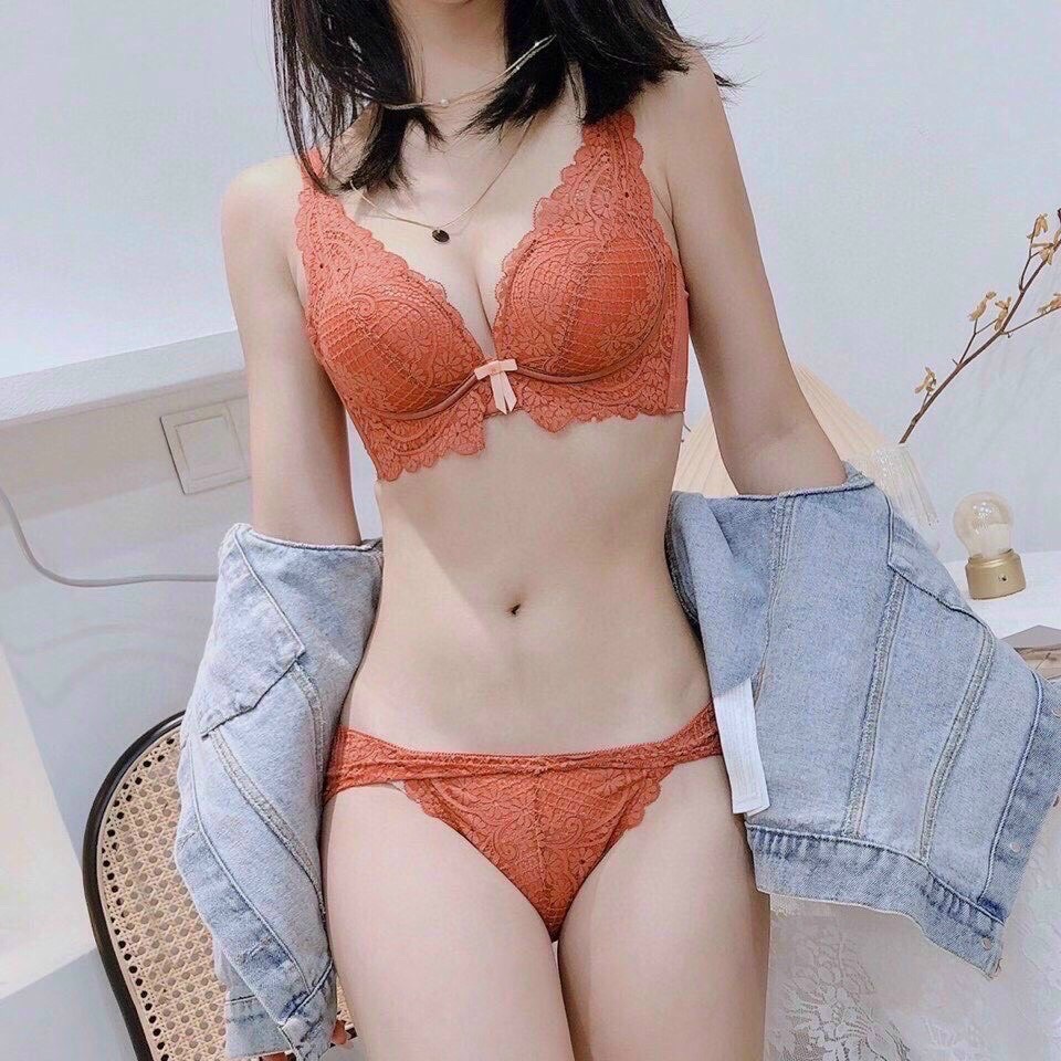 Bộ Đồ Lót Ren Đệm Dày, Không Gọng,Mềm Mại,Nâng Đẩy Ngực Tạo Khe Hoàn Hảo Dành Cho Người Ngực Vừa Và Nhỏ Cao Cấp