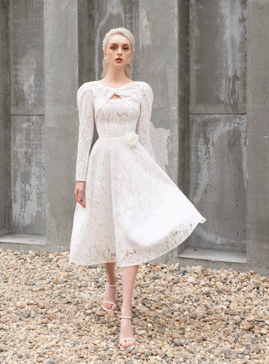 Đầm xòe trắng dự tiệc thiết kế lệch vai dễ thương - DN446 - AloraShop21