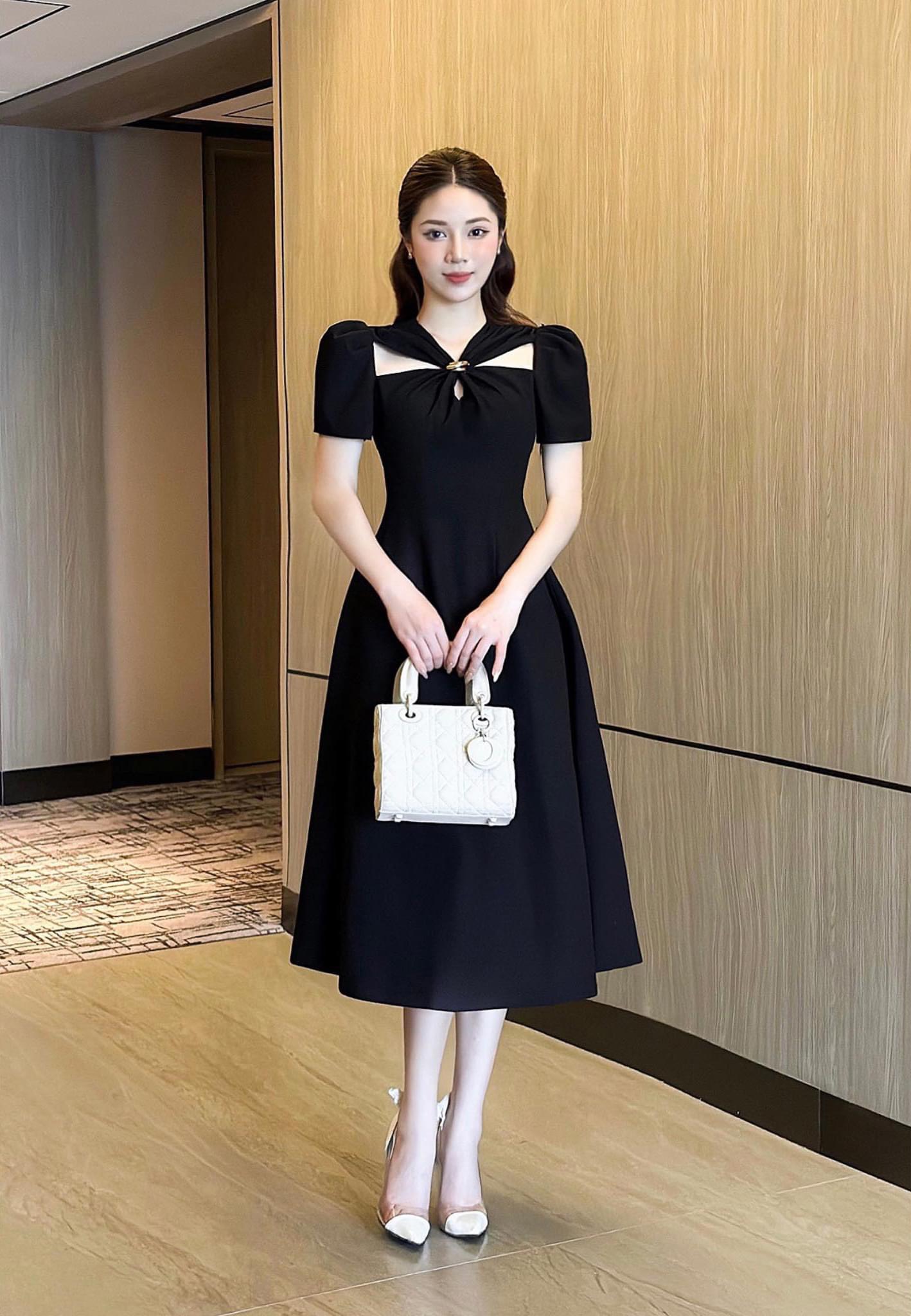 Đầm dự tiệc dáng xoè tay con cut out vai sang trọng 