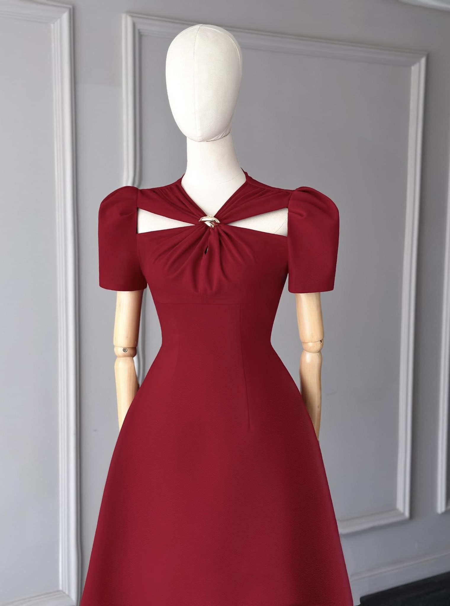 Đầm dự tiệc dáng xoè tay con cut out vai sang trọng 
