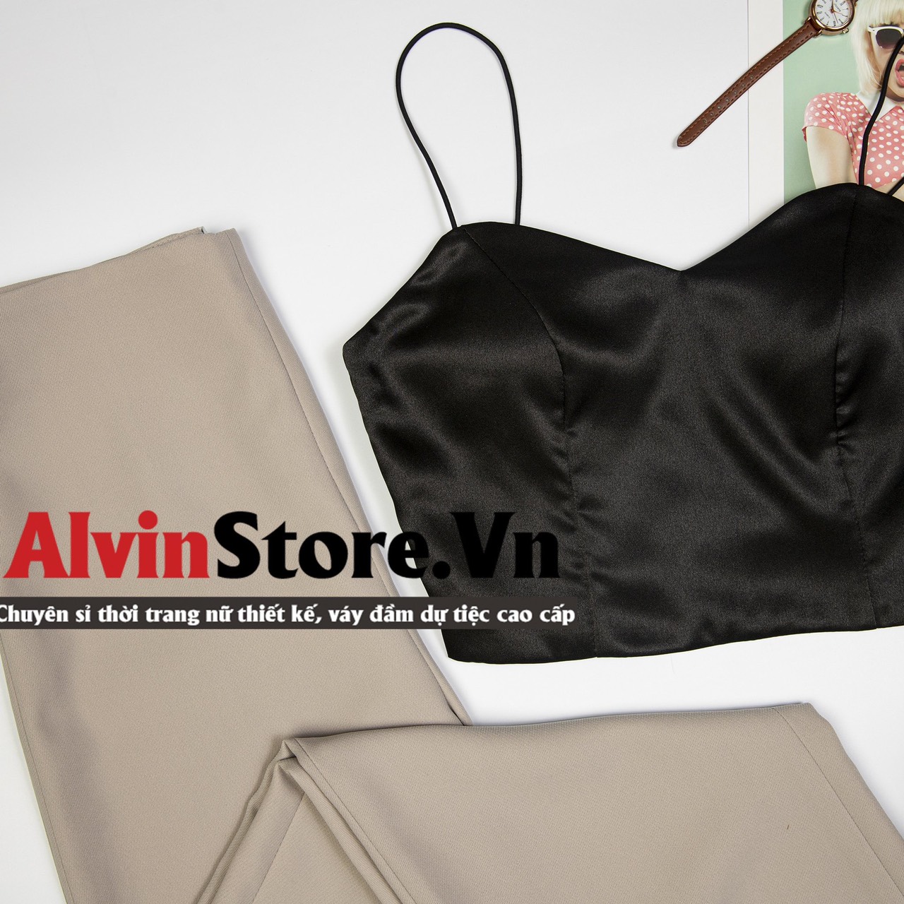 Áo quần kiểu áo croptop hai dây quần suông