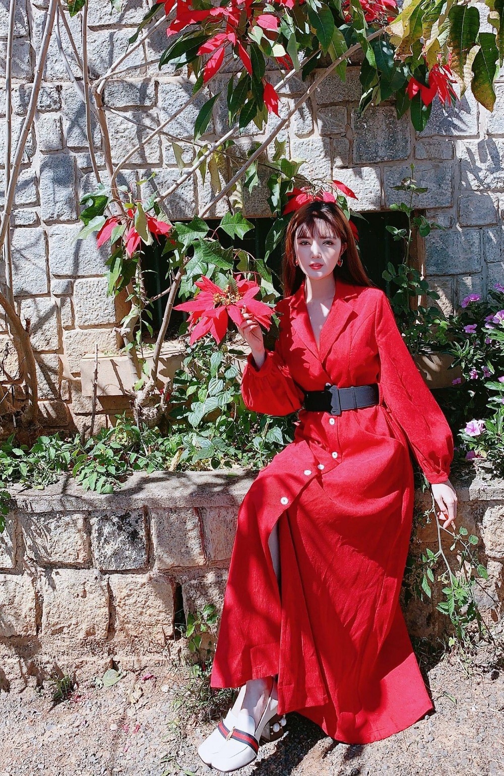 Đầm dạ hội kiểu cổ sơ mi tay dài phồng sang trọng