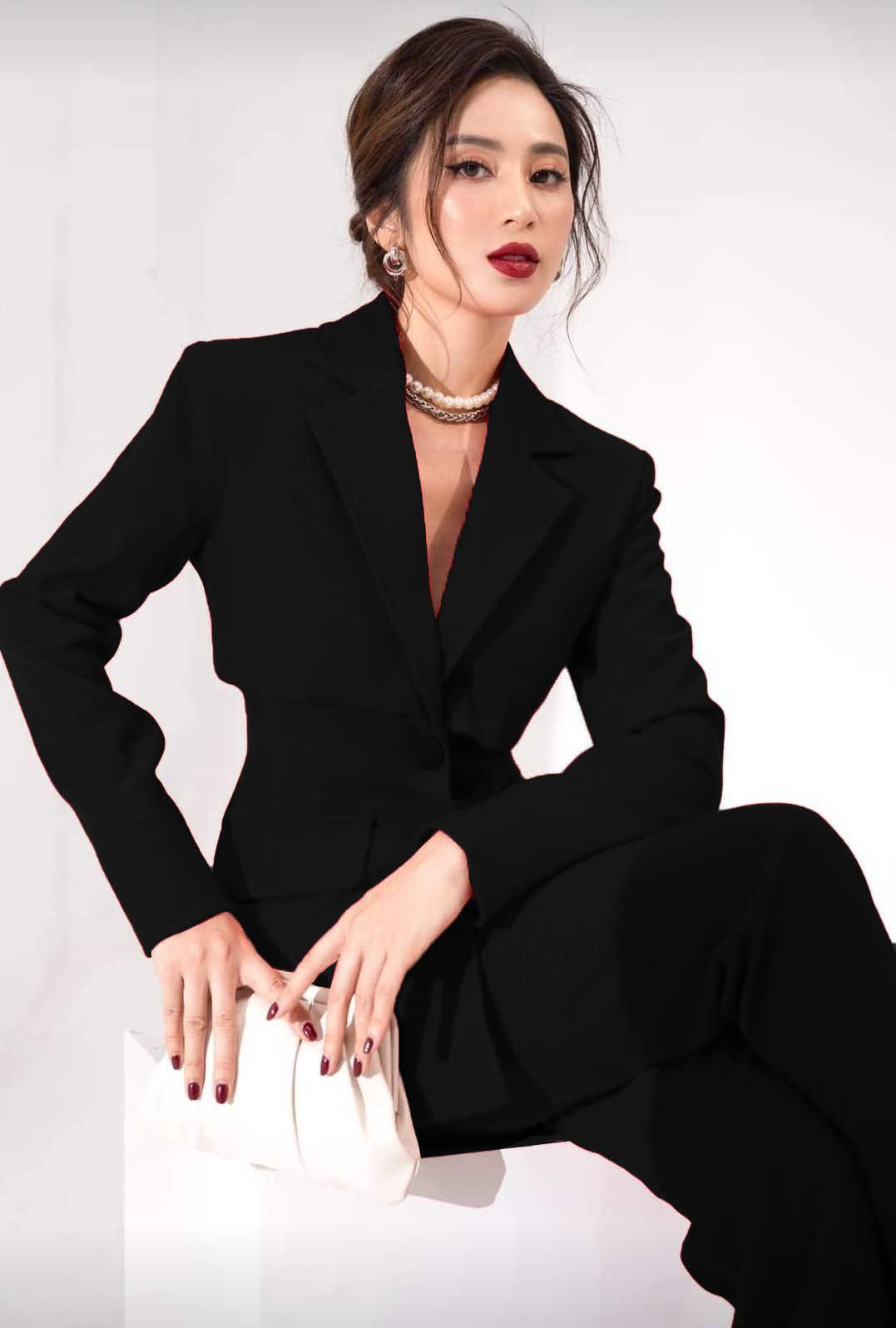 Set bộ vest nữ kiểu áo vest cách điệu phối quần ống suông sang trọng Alvin Store 0997 (Đỏ)