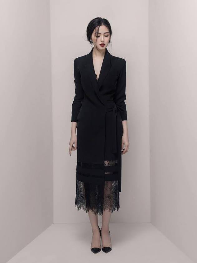 Đầm suông đen xếp ly phối lưới bi - Bán sỉ thời trang mỹ phẩm