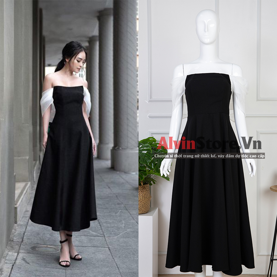 Đầm xoè kiểu cúp ngực phối tay voan kiếng