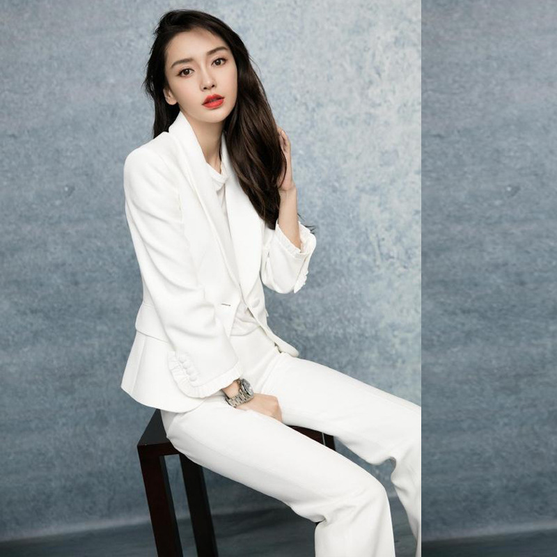 Set áo quần kiểu áo vest tay bèo nút phối quần dài ống suông