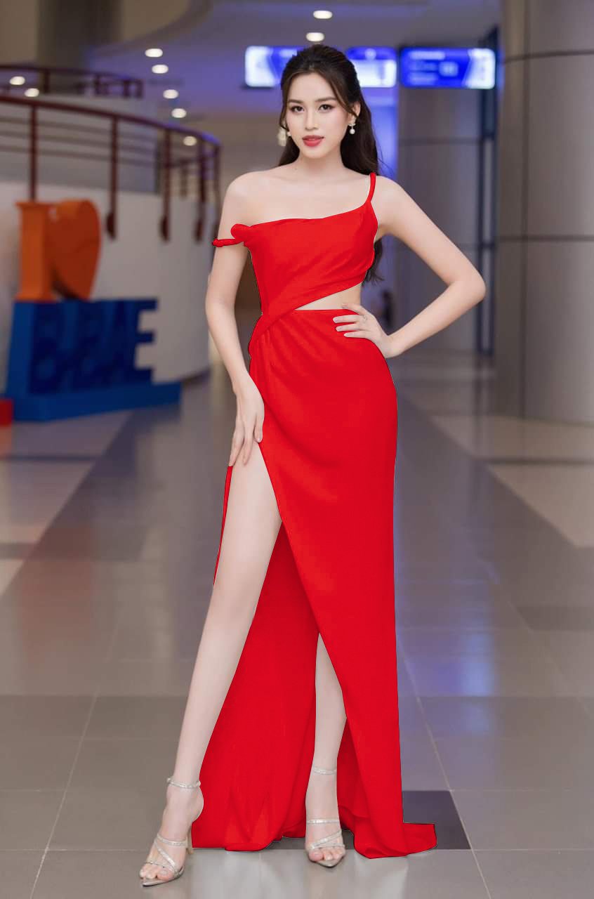 Đầm dạ hội hai dây lệch vai hở eo dự tiệc ( Trắng)