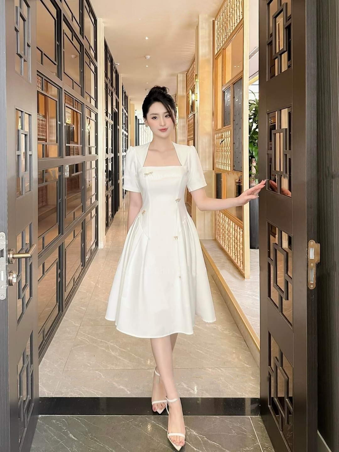 Đầm dự tiệc dáng xòe cúp tay con kèm nơ đá sang trọng Alvin Store 1605 (Đỏ)