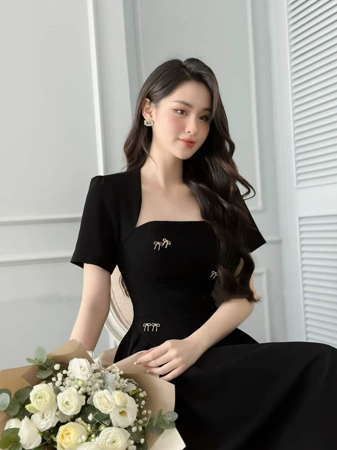 Đầm dự tiệc dáng xòe cúp tay con kèm nơ đá sang trọng Alvin Store 1605 (Đỏ)