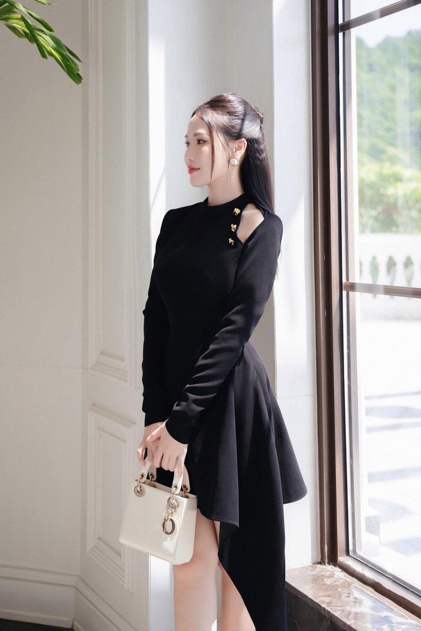 Đầm dự tiệc kiểu tay dài hở vai đính nút sang trọng Alvin Store 1612