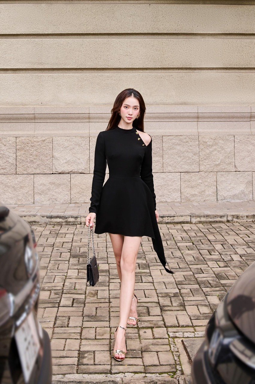 Đầm dự tiệc kiểu tay dài hở vai đính nút sang trọng Alvin Store 1612