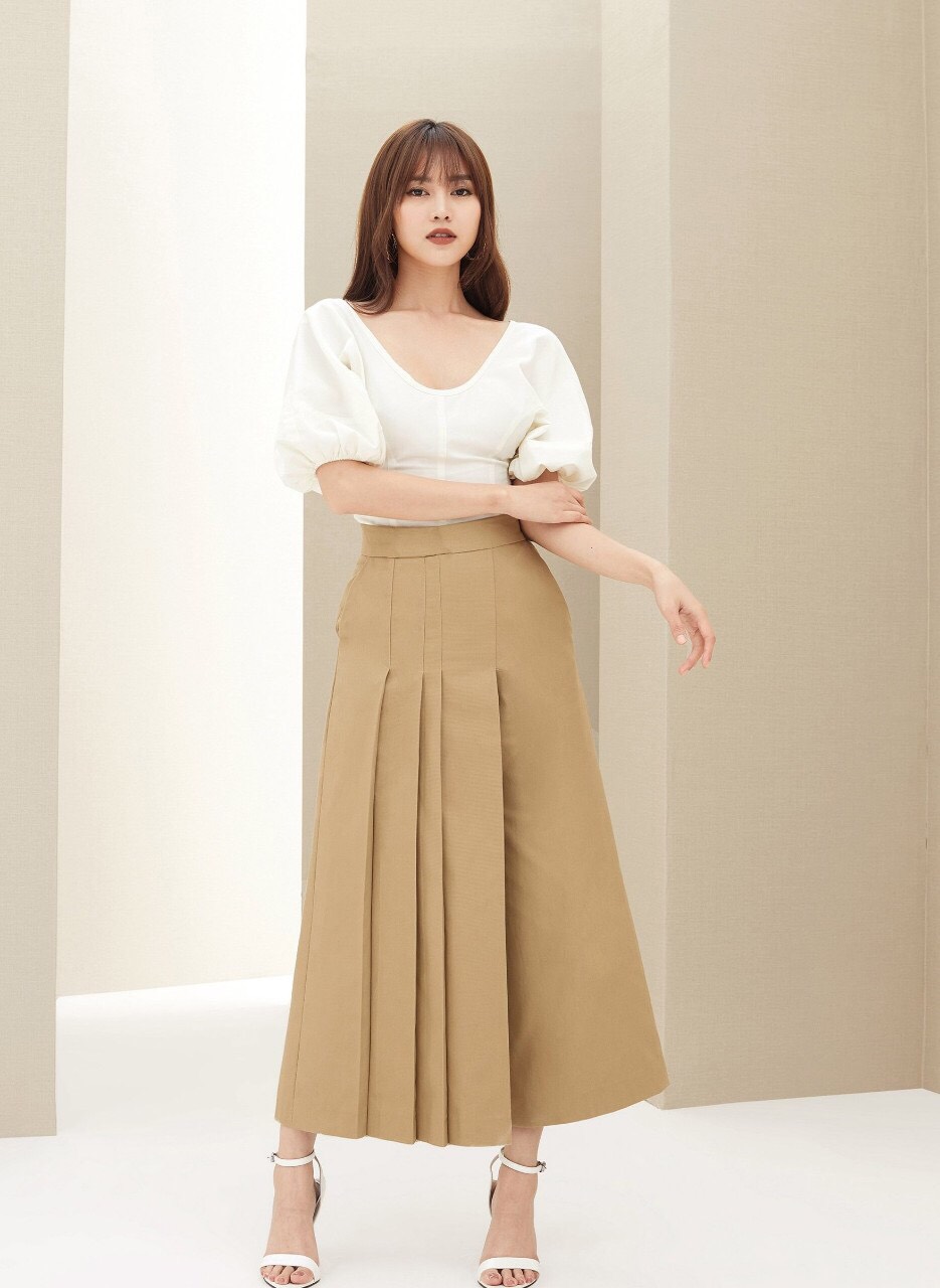 Áo váy kiểu áo tay con váy dài xếp ly