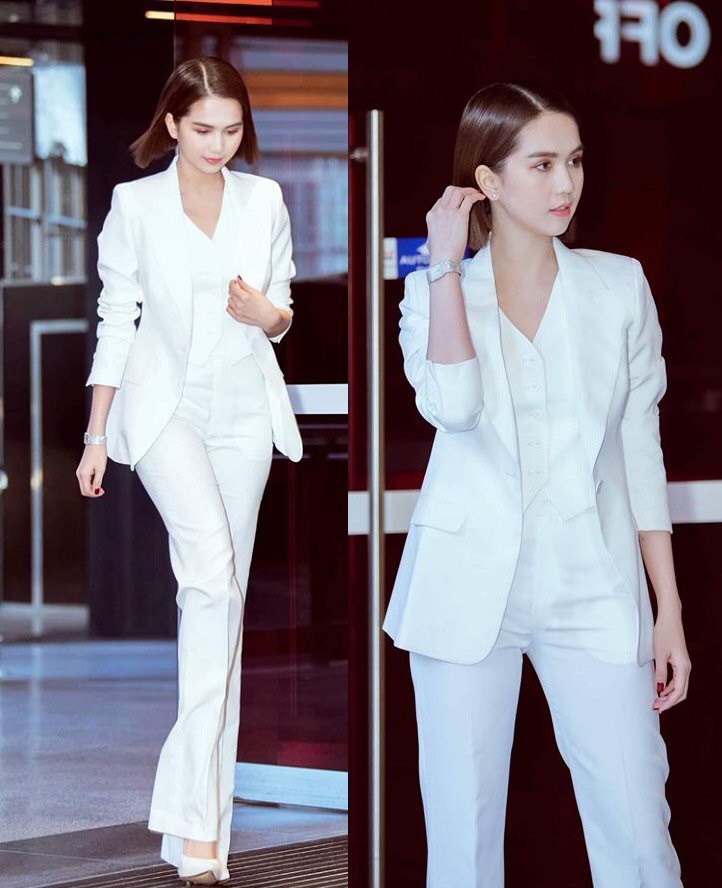 Áo quần kiểu áo vest tay dài kèm áo trong quần tây (Hồng)