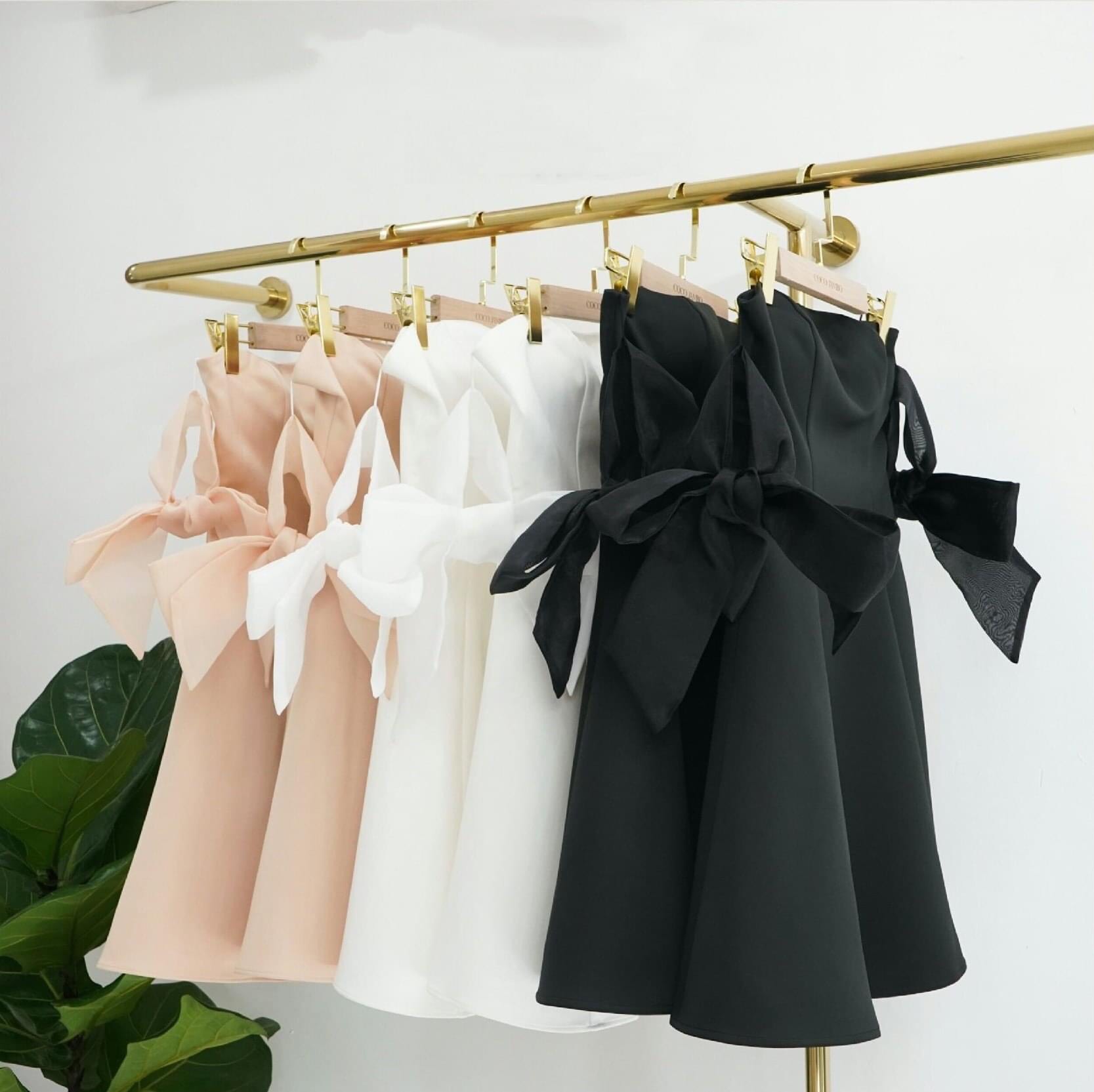 Đầm xòe kiểu cúp ngực tay nơ (Trắng)