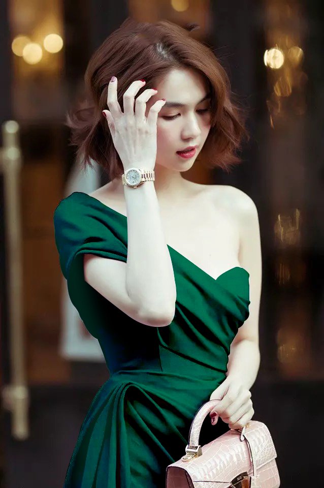 Đầm ôm body kiểu lệch vai xéo tà sang trọng (Xanh rêu)