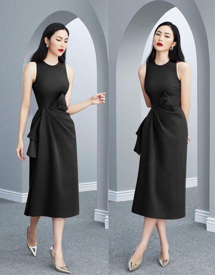 Đầm xòe kiểu sát nách xếp ly nơ eo (Trắng)