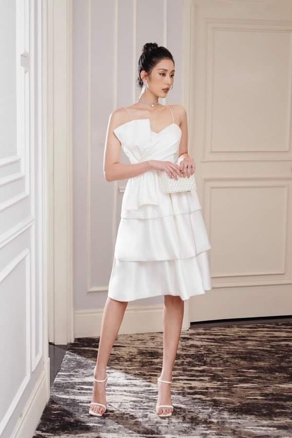Đầm xòe tầng hai dây cúp ngực phối nơ hợp đi tiệc