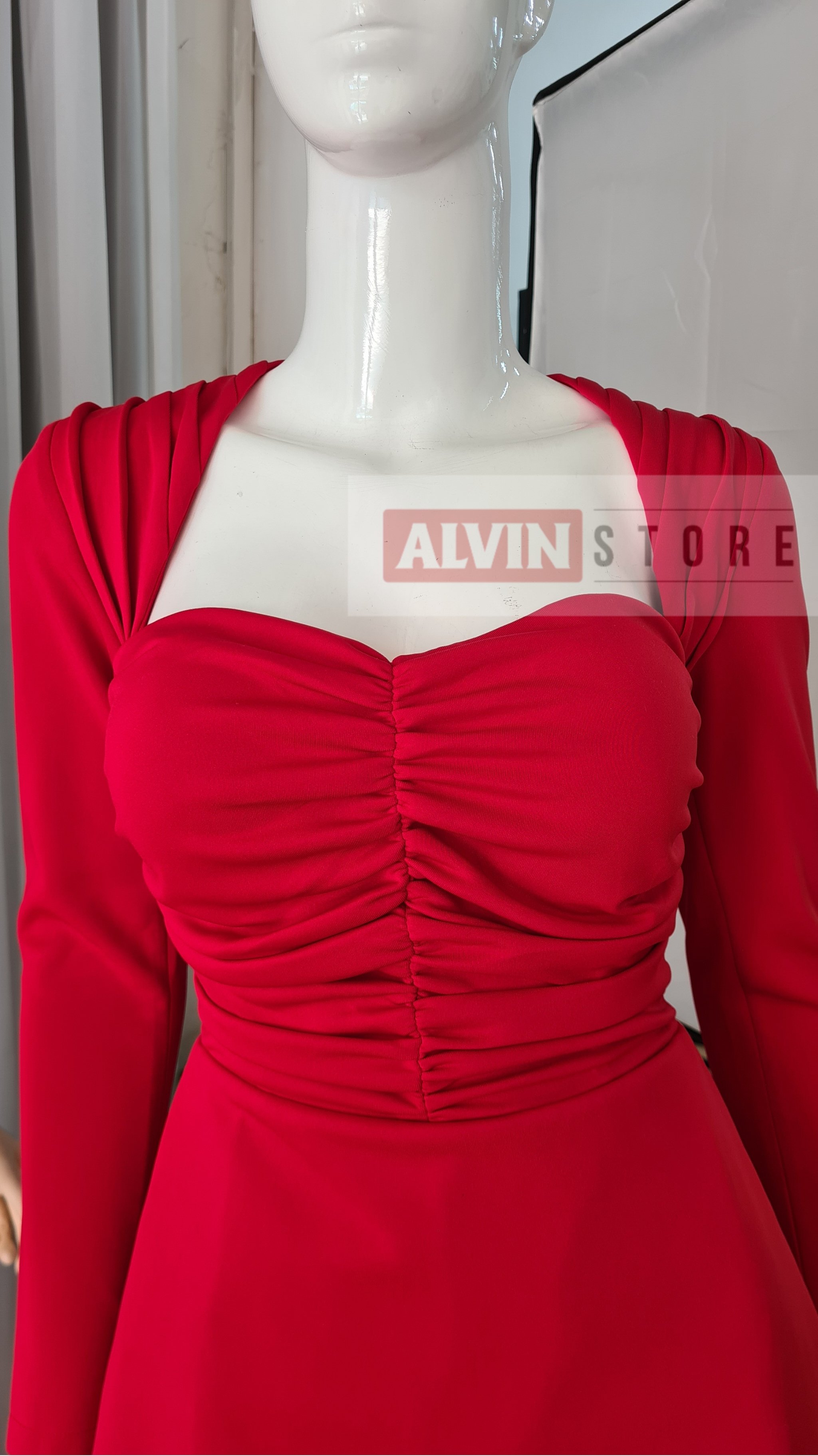 Đầm xòe dáng ngắn tay dài cúp ngực rút nhún Alvin Store 2931 ( Trắng )