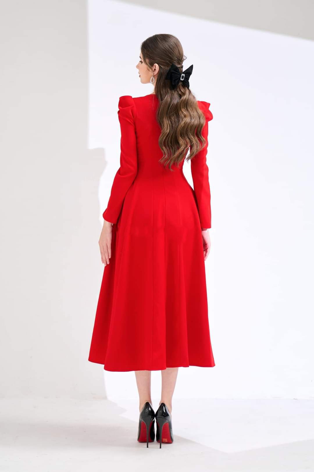 Đầm xòe dáng dài cúp ngực phối nơ tay dài Alvin Store 2934 (Trắng)