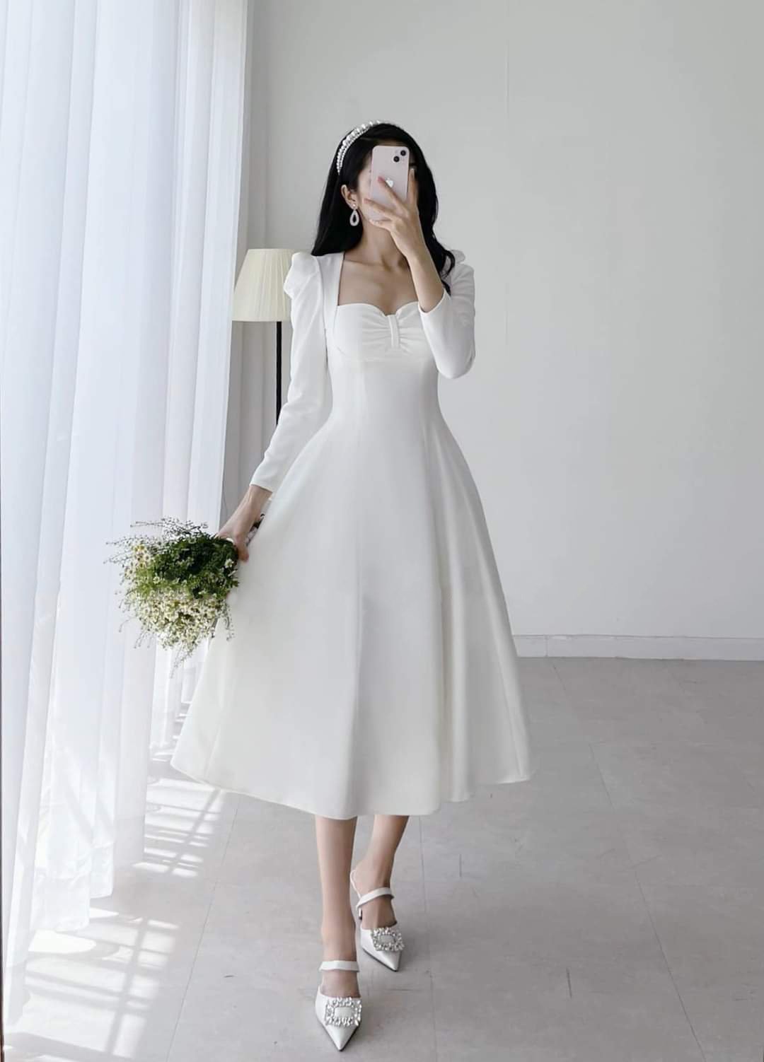 Đầm xòe dáng dài cúp ngực phối nơ tay dài Alvin Store 2934 (Đỏ)