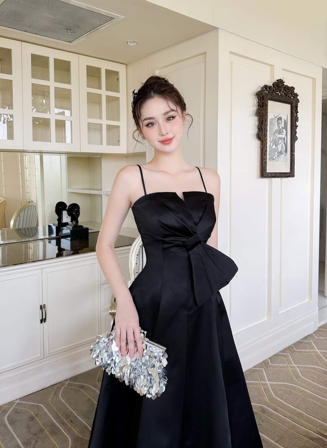 Đầm xòe dài hai dây cúp ngực phối nơ Alvin Store 2935 (Đỏ)