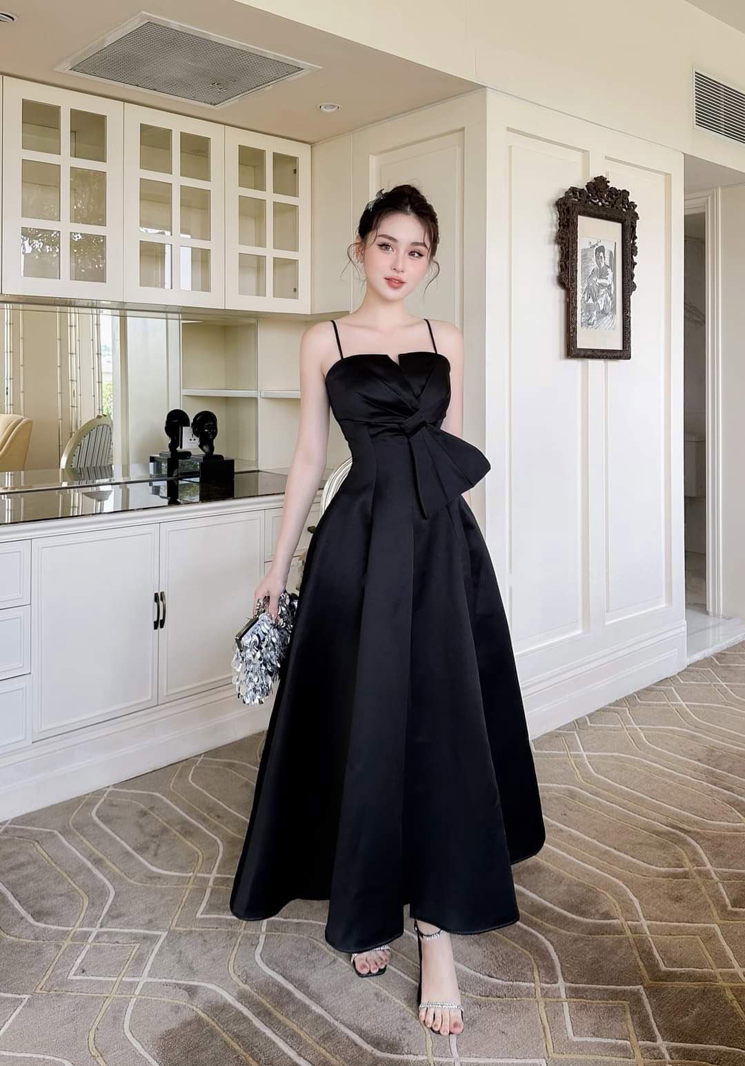 Đầm xòe dài hai dây cúp ngực phối nơ Alvin Store 2935 (Đỏ)