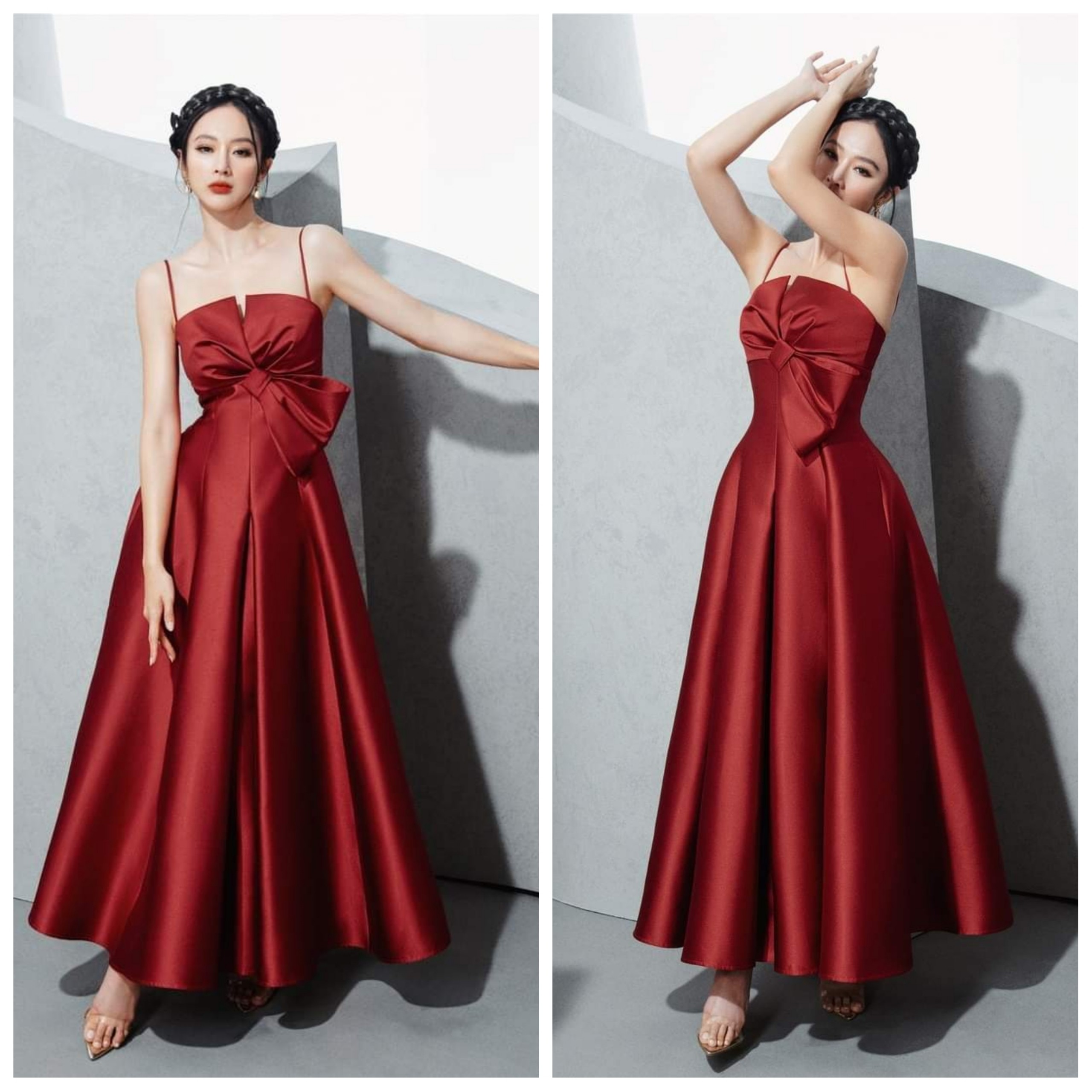 Đầm xòe dài hai dây cúp ngực phối nơ Alvin Store 2935 (Trắng)