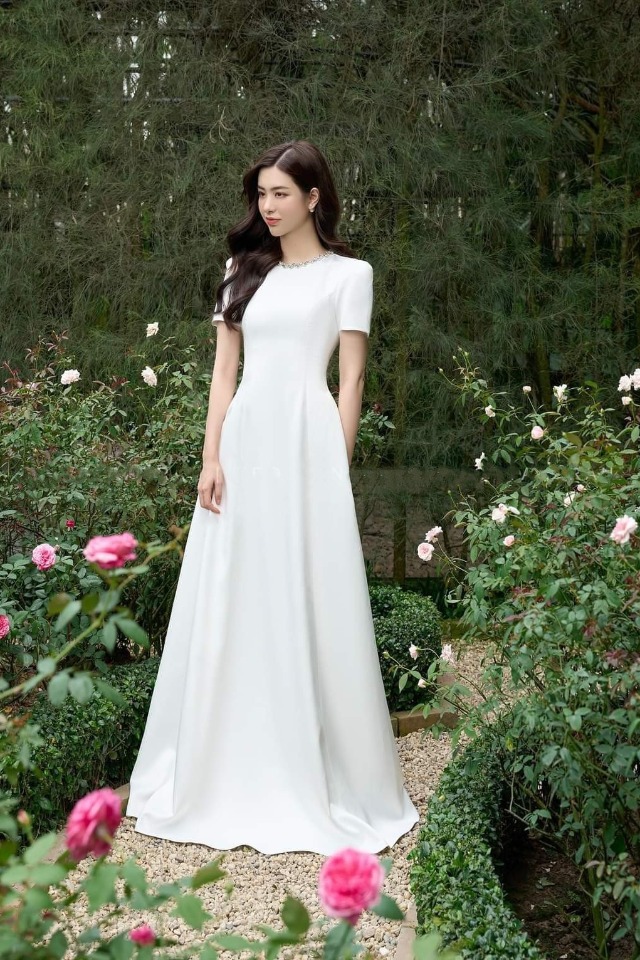 Đầm dự tiệc dáng xòe dài đính đá cổ tặng kèm nơ rời  Alvin Store 2941 (Trắng)