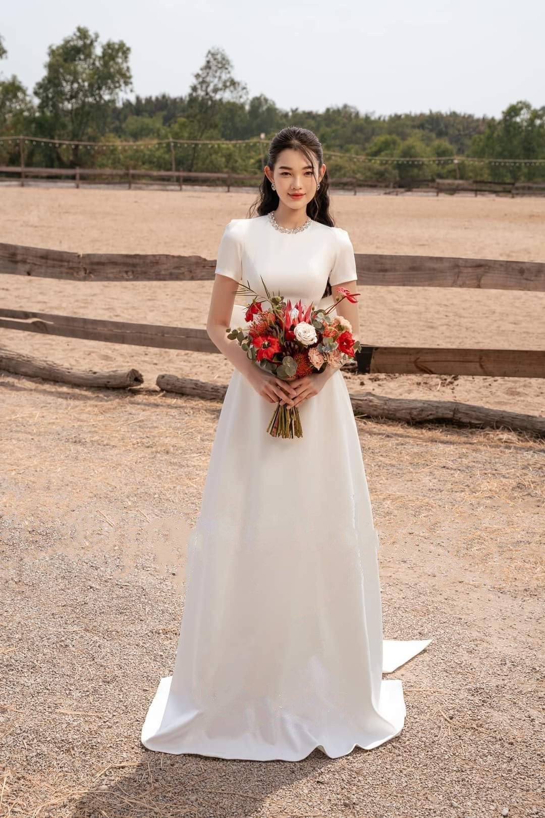 Đầm dự tiệc dáng xòe dài đính đá cổ tặng kèm nơ rời  Alvin Store 2941 (Đỏ)