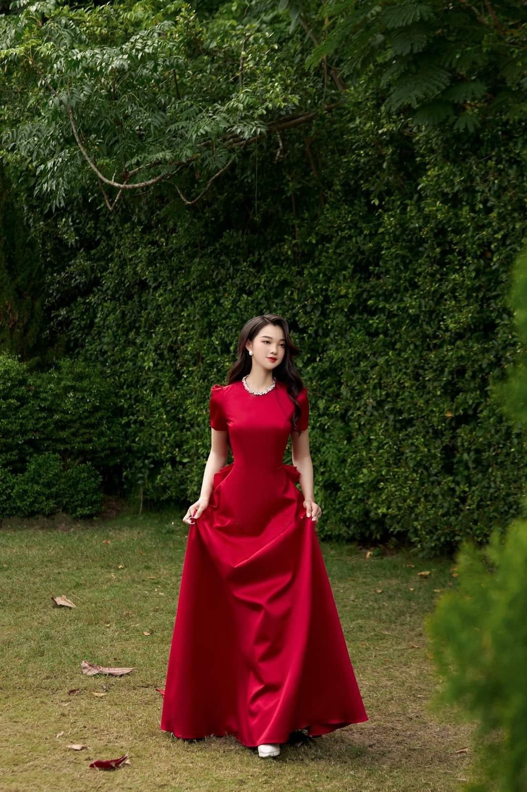 Đầm dự tiệc dáng xòe dài đính đá cổ tặng kèm nơ rời  Alvin Store 2941 (Trắng)