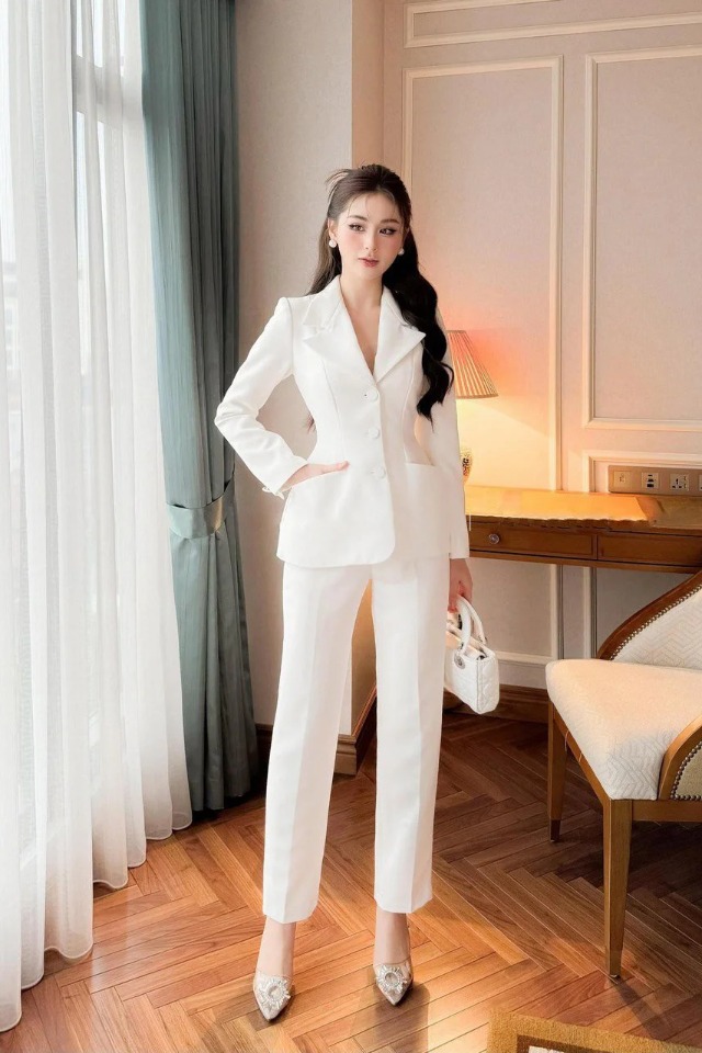 Set bộ vest kiểu áo tay dài phối nút quần baggy sang trọng (CÓ ĐỆM VAI) Alvin Store 2945