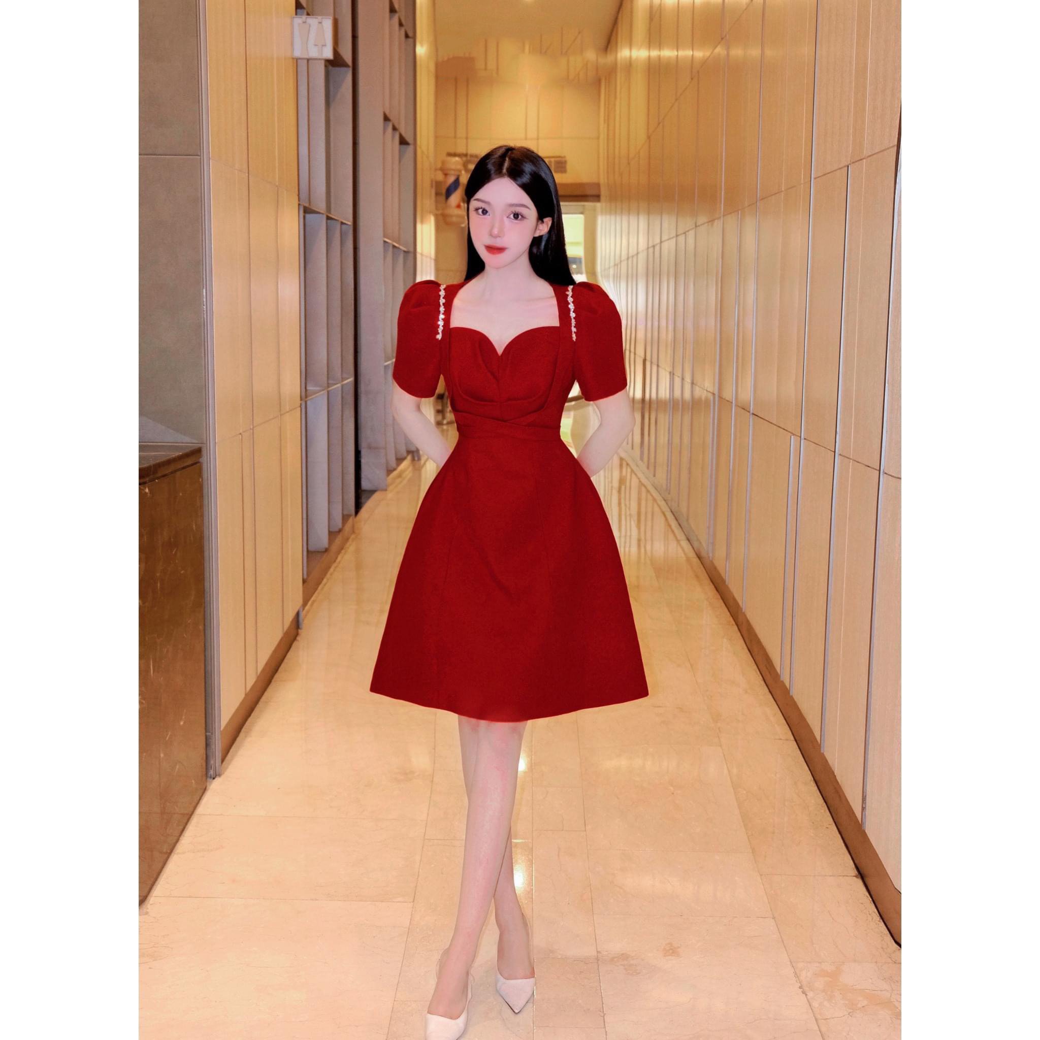 Đầm dáng xoè ngắn phối tay con đính đá sang trọng Alvin Store 2953 (Đen)