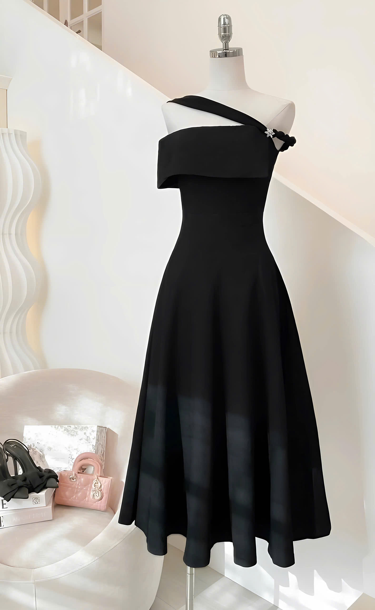 Đầm dự tiệc dáng xoè cúp lệch vai đính đá sang trọng Alvin Store 2954