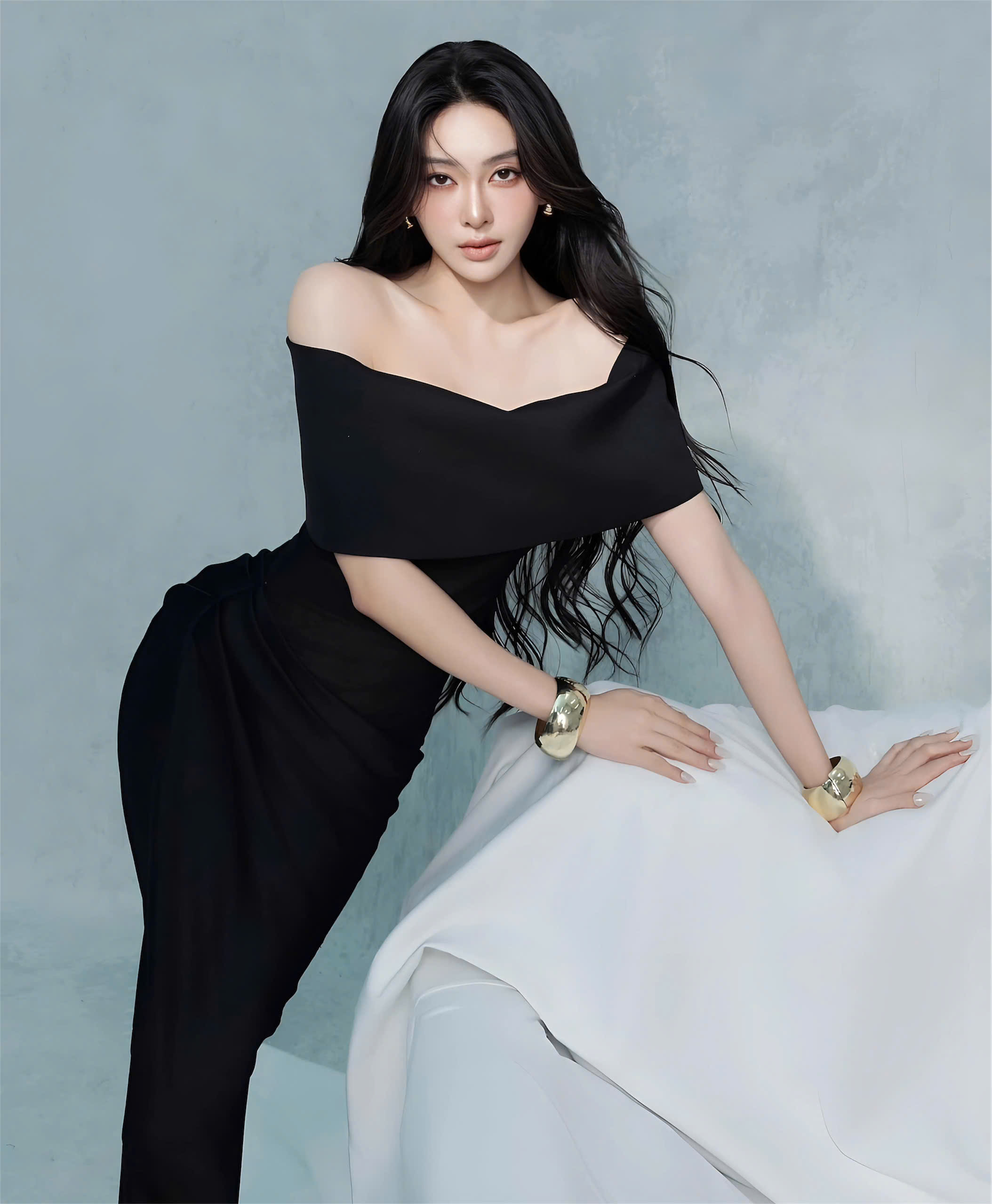 Đầm dự tiệc dáng dài vai ngang xếp ly eo sang trọng Alvin Store 2956