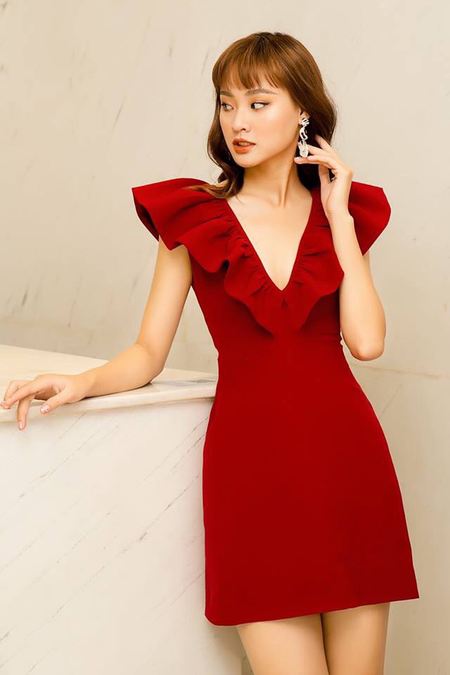 Đầm Dự Tiệc Tay Dài Cổ Chữ V Màu Đỏ Quyến Rũ Cho Nữ | Shopee Việt Nam