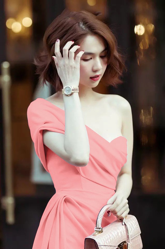 Đầm ôm body kiểu lệch vai xéo tà sang trọng (Hồng)