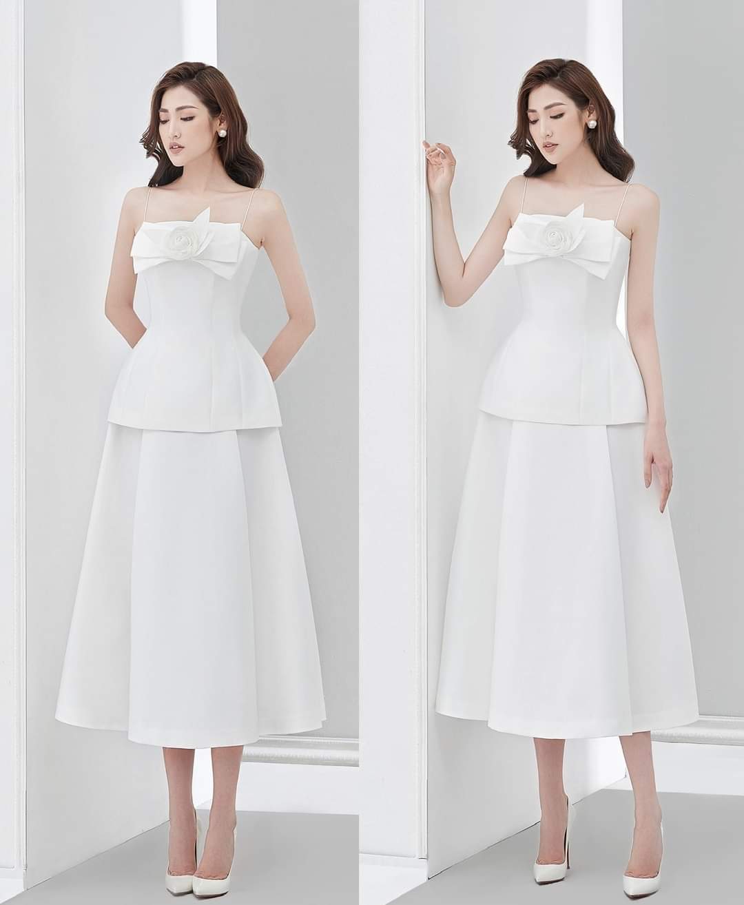 Đầm hai dây dáng xòe màu trắng HL19-29 | Thời trang công sở K&K Fashion