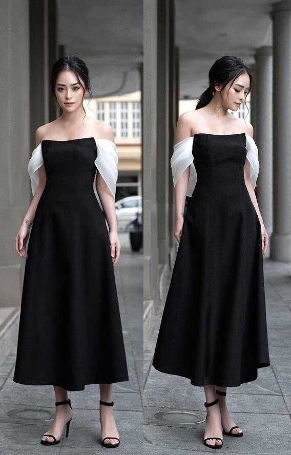 Đầm xoè kiểu cúp ngực phối tay voan kiếng