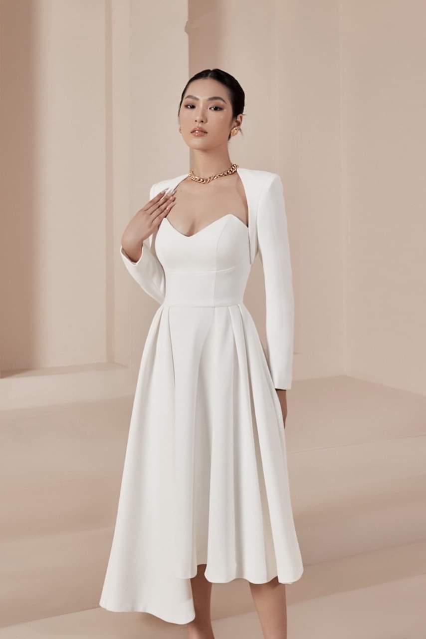 Đầm xòe tay dài cúp ngực hở lưng