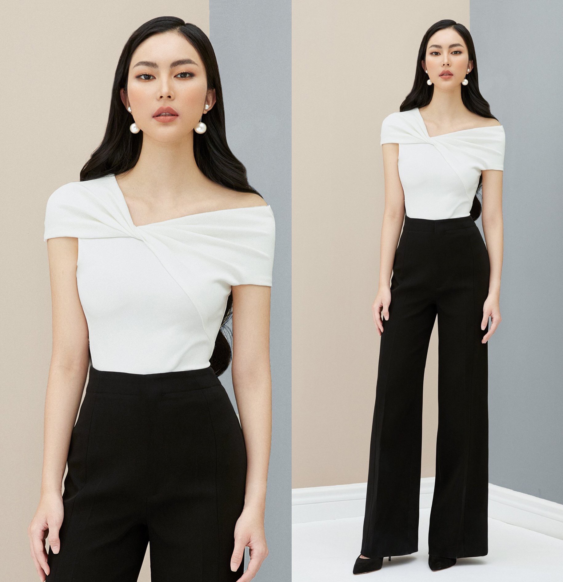 Áo quần kiểu áo lệch vai quần suông