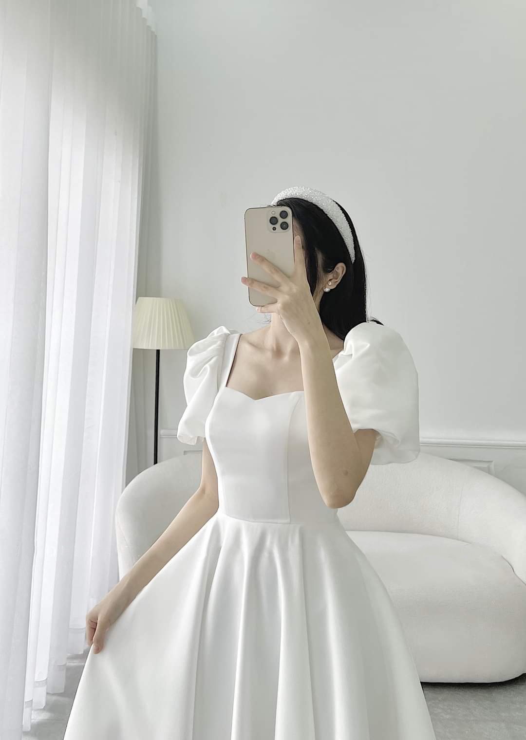 Đầm xòe dáng dài cúp ngực tay phồng
