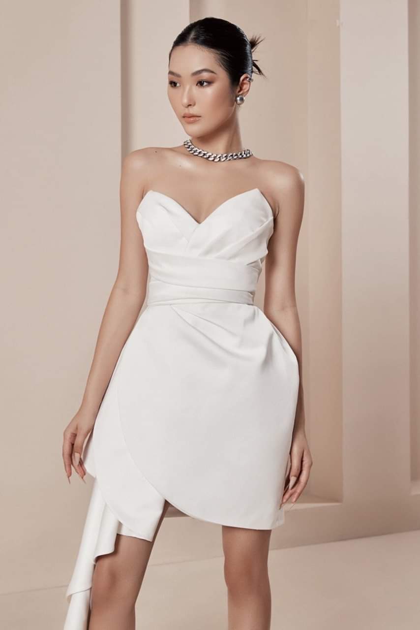 Đầm ôm body cúp xẻ ngực phối bèo dài eo dự tiệc ( Đỏ tươi)