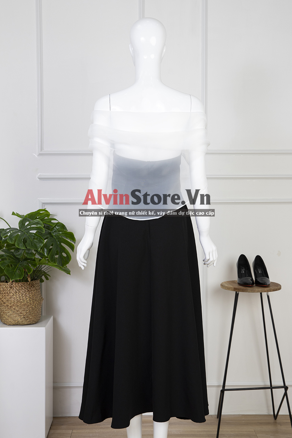 Đầm xoè kiểu cúp ngực phối tay voan kiếng